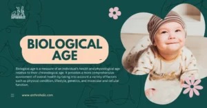 Biological age is a measure of an individual's health and physiological age relative to their chronological age. It provides a more comprehensive assessment of overall health by taking into account a variety of factors such as physical condition, lifestyle, genetics, and molecular and cellular function.