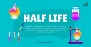 Half-life, in nuclear physics and chemistry, refers to the time required for half the atoms in a sample of a radioactive substance to disintegrate or achieve a transformation that alters their fundamental properties.