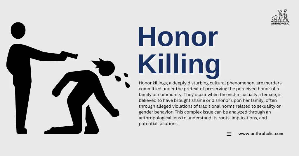 Honor killings, a deeply disturbing cultural phenomenon, are murders committed under the pretext of preserving the perceived honor of a family or community. They occur when the victim, usually a female, is believed to have brought shame or dishonor upon her family, often through alleged violations of traditional norms related to sexuality or gender behavior.