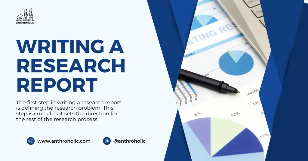 The first step in writing a research report is defining the research problem. This step is crucial as it sets the direction for the rest of the research process.