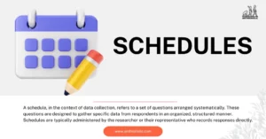 A schedule, in the context of data collection, refers to a set of questions arranged systematically. These questions are designed to gather specific data from respondents in an organized, structured manner. Schedules are typically administered by the researcher or their representative who records responses directly.